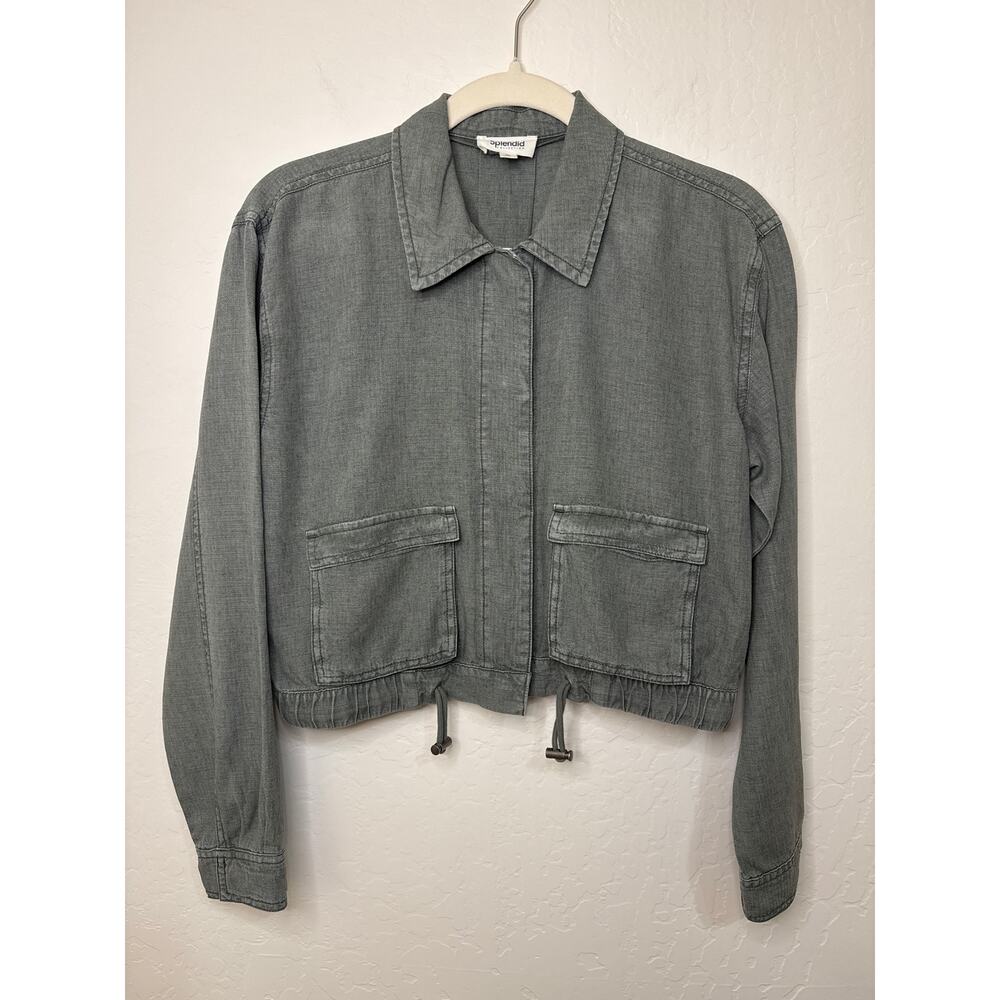 Splendid Breck Utility Jacket Soft Green Linen Blend XS Cropped Lightweight - Picture 3 of 10